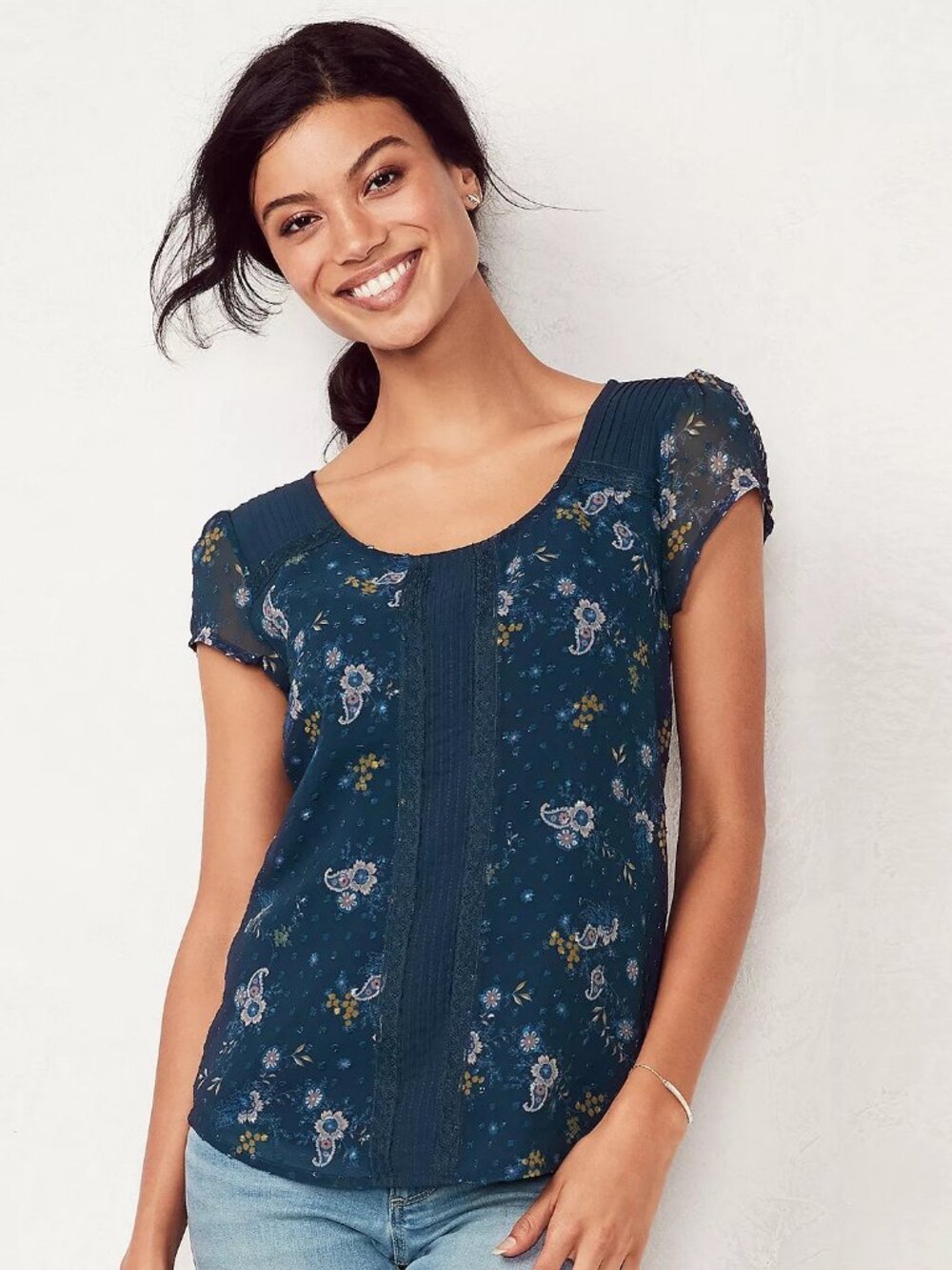 LC Lauren Conrad Textured Dot Blouse Women’s Chiffon Pintuck Top